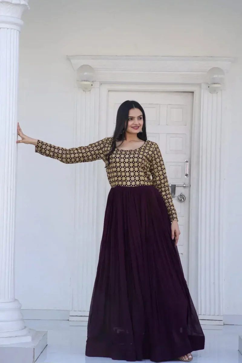 Sequins Multi Zari Embroidered Work Readymade Gown