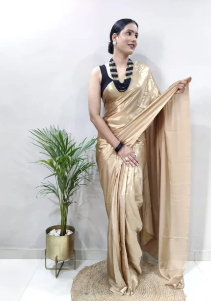 Shimmer Satin Silk Party Wear Saree With Stitched Blouse