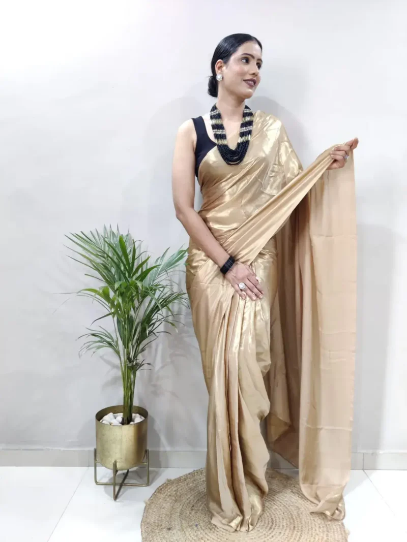 Shimmer Satin Silk Party Wear Saree With Stitched Blouse