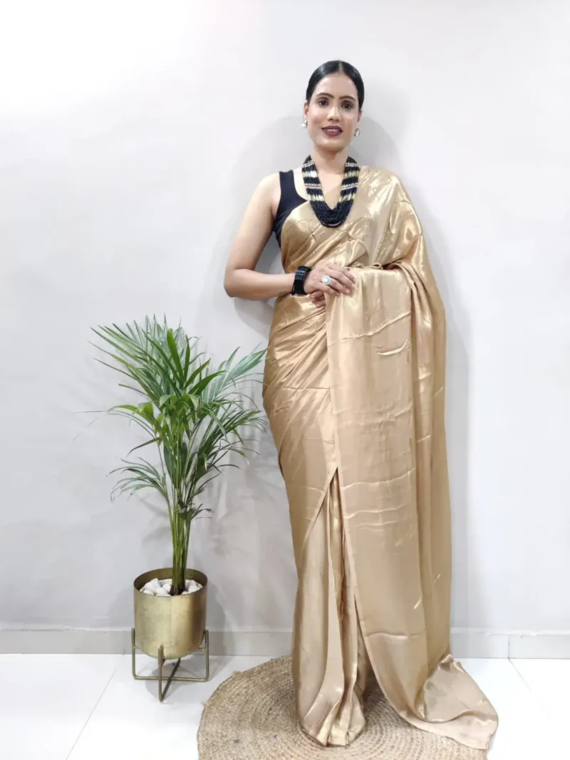 Shimmer Satin Silk Party Wear Saree With Stitched Blouse