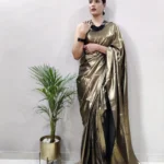 Shimmer Satin Silk Party Wear Saree With Stitched Blouse
