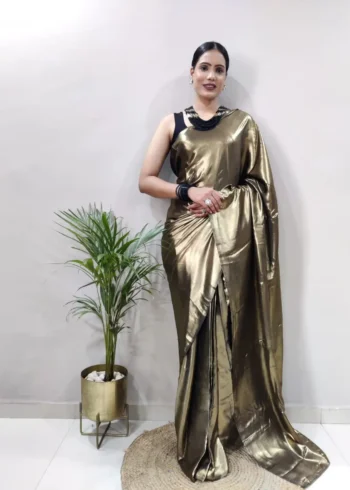 Shimmer Satin Silk Party Wear Saree With Stitched Blouse