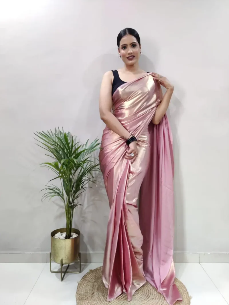 Shimmer Satin Silk Party Wear Saree With Stitched Blouse