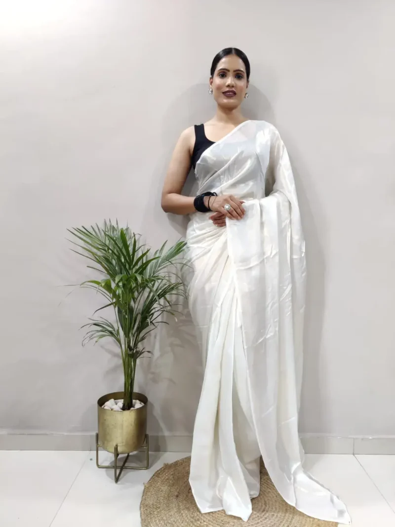 Shimmer Satin Silk Party Wear Saree With Stitched Blouse