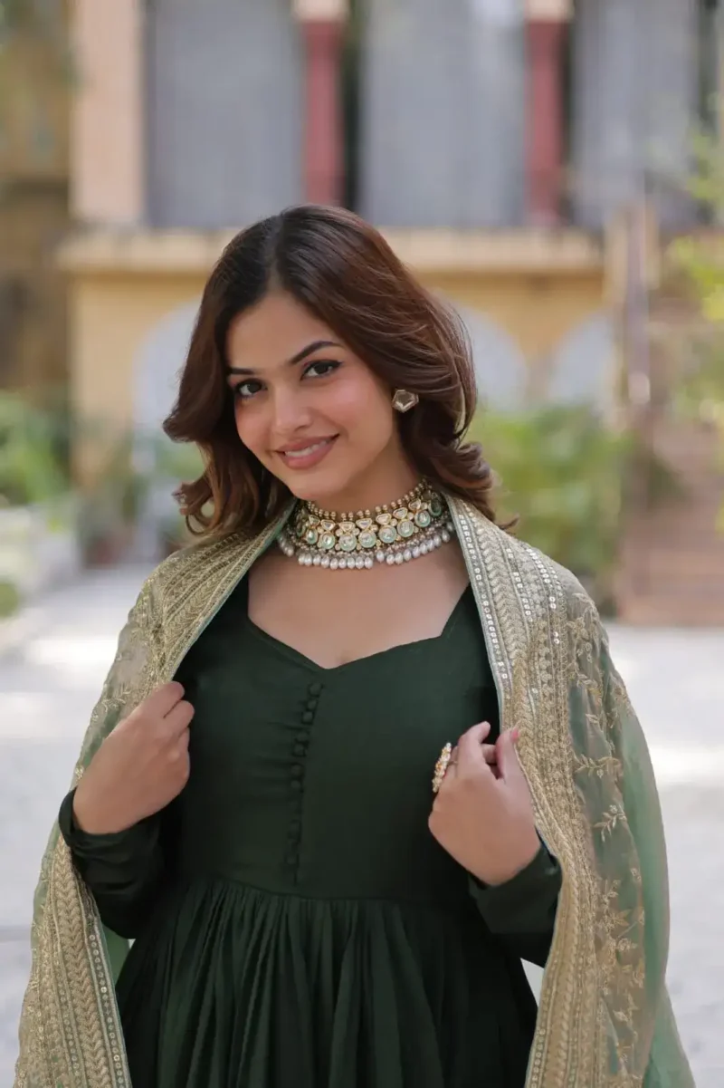 Shimmer Vichitra Rich Sequins Embroidered Work Gown With Dupatta