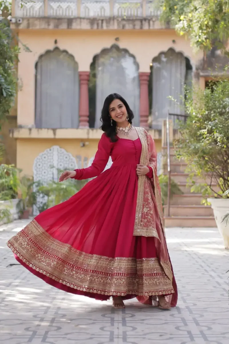 Shimmer Vichitra Rich Sequins Embroidered Work Gown With Dupatta