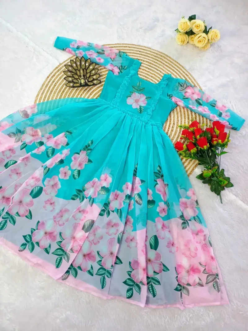 Premium Soft Organza Digital Printed Partywear Midi Dress Frock