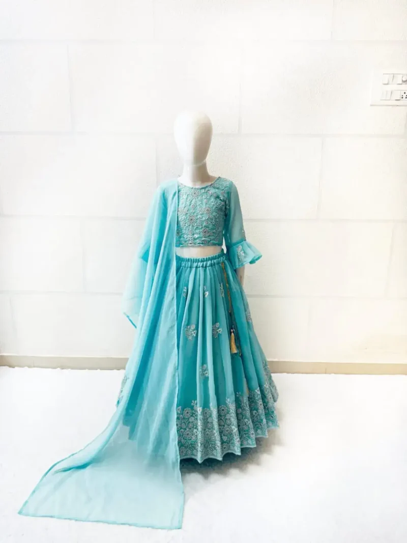 Sky Blue Embroidery Work Lehenga Choli for Kids