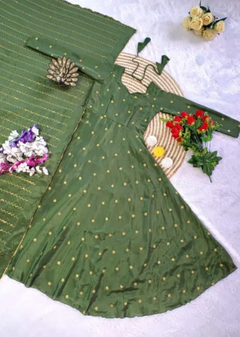 Smooth Chinon Silk Zari Sequence Embroidery Work Designer Gown