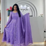 Smooth Chinon Silk Zari Sequence Embroidery Work Designer Gown