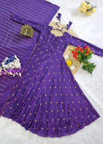 Smooth Chinon Silk Zari Sequence Embroidery Work Designer Gown