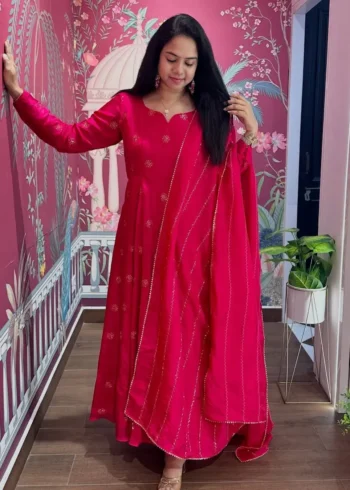 Smooth Chinon Silk Zari Sequence Embroidery Work Designer Gown