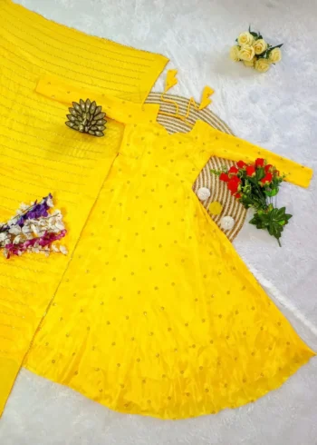 Smooth Chinon Silk Zari Sequence Embroidery Work Designer Gown