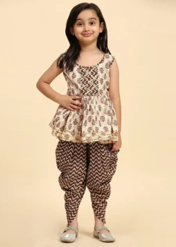 Soft Cotton Designer Kids Girls Dhoti Kurta Set