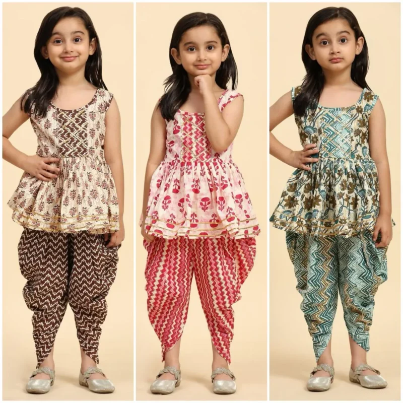 Soft Cotton Designer Kids Girls Dhoti Kurta Set