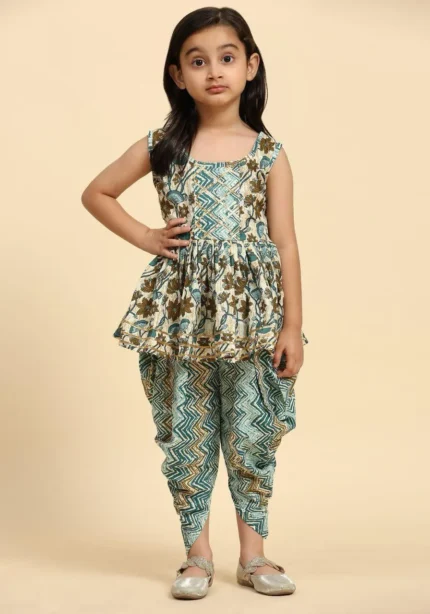 Soft Cotton Designer Kids Girls Dhoti Kurta Set