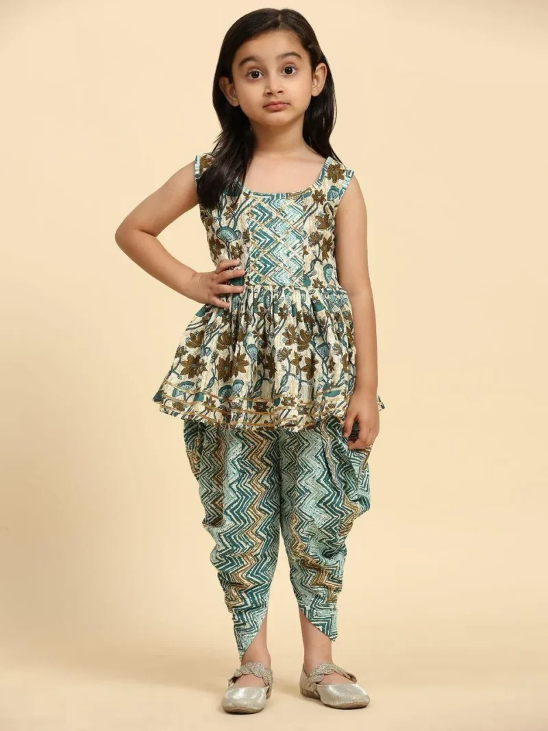 Soft Cotton Designer Kids Girls Dhoti Kurta Set