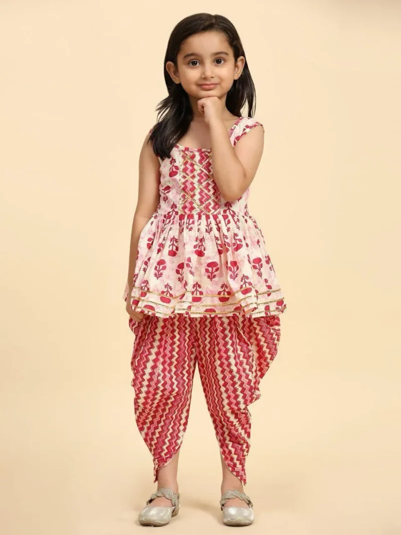 Soft Cotton Designer Kids Girls Dhoti Kurta Set