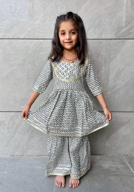 Soft Cotton Kids Girls Daily Wear Sharara Dress