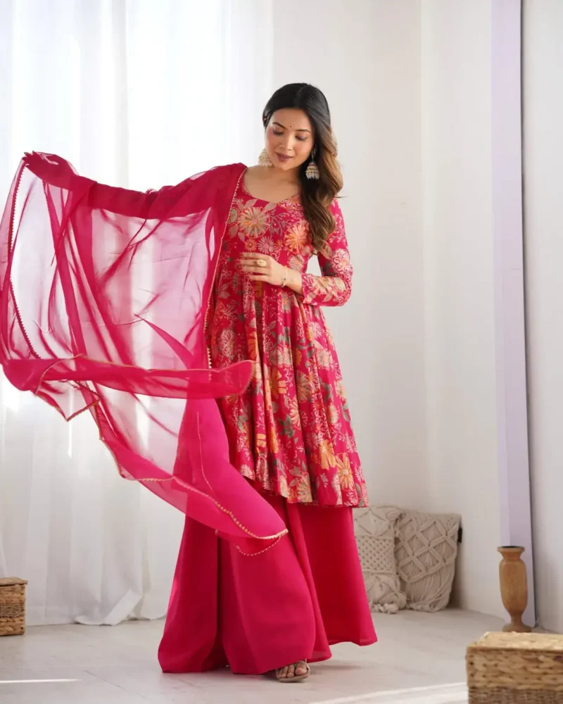 Soft Roman Silk Chanderi Printed Kediya Kurta With Palazzo