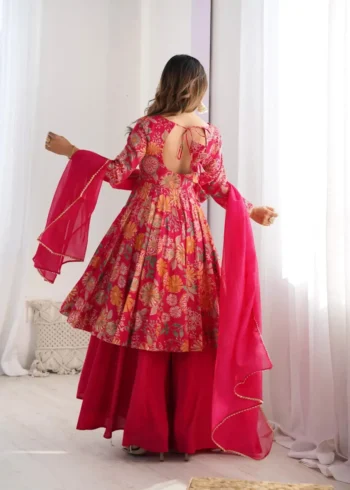 Soft Roman Silk Chanderi Printed Kediya Kurta With Palazzo
