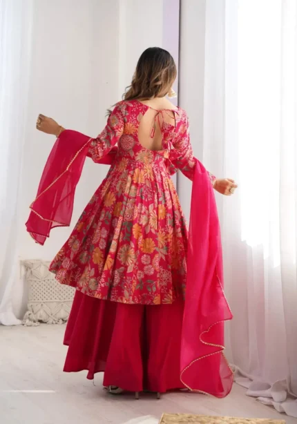 Soft Roman Silk Chanderi Printed Kediya Kurta With Palazzo