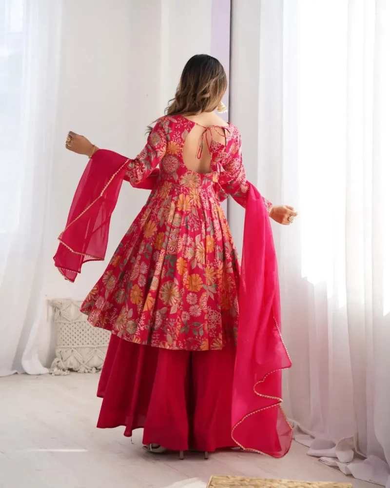 Soft Roman Silk Chanderi Printed Kediya Kurta With Palazzo