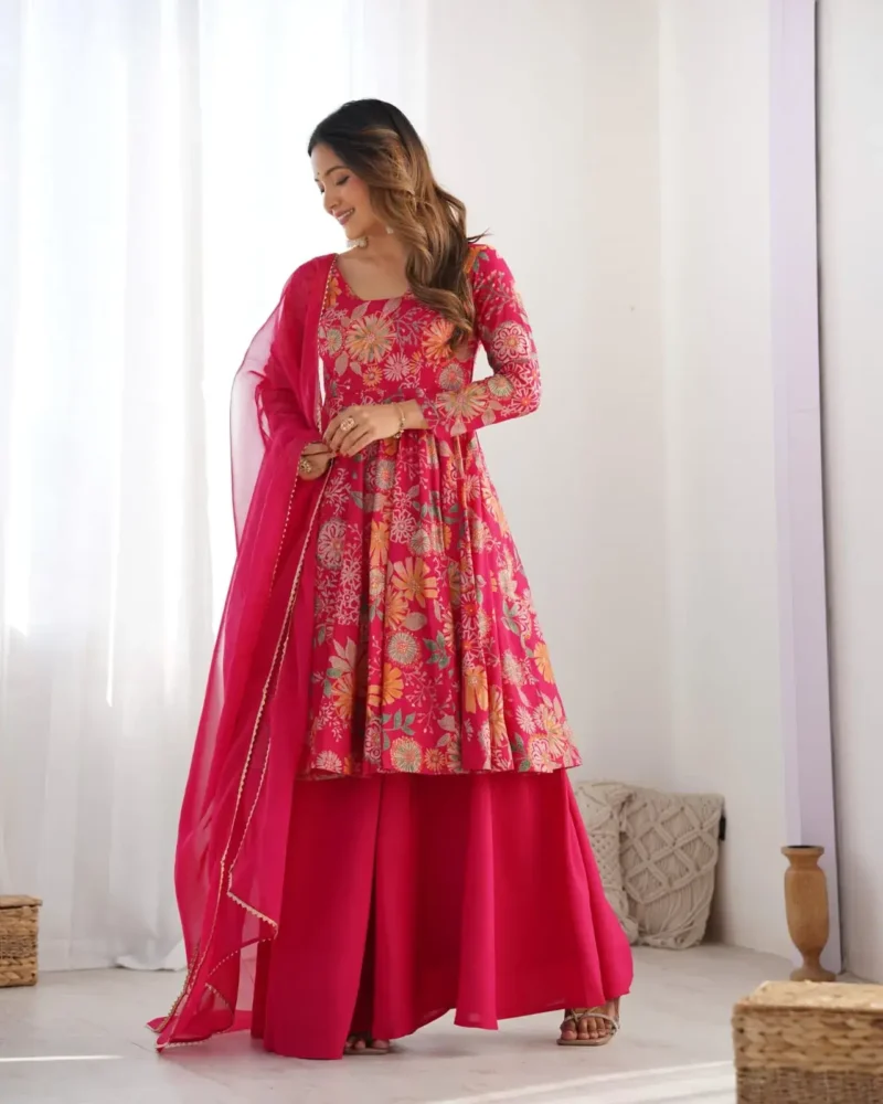 Soft Roman Silk Chanderi Printed Kediya Kurta With Palazzo