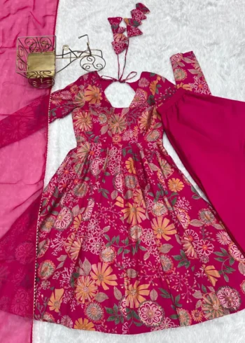 Soft Roman Silk Chanderi Printed Kediya Kurta With Palazzo