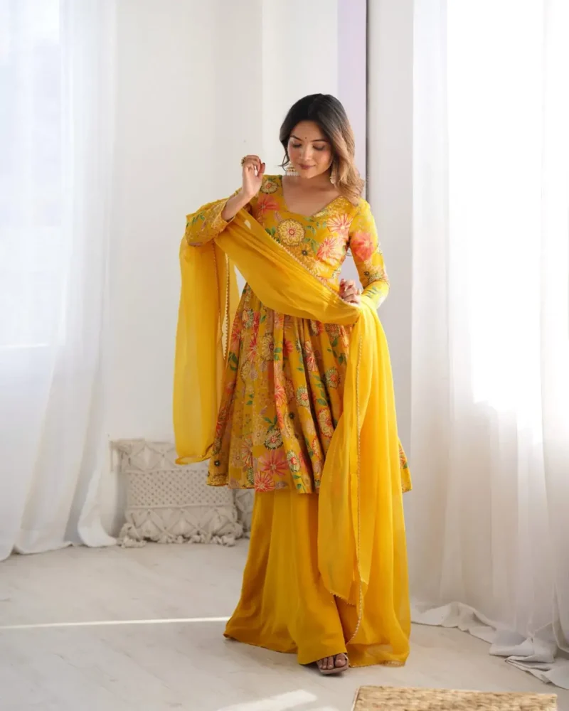 Soft Roman Silk Chanderi Printed Kediya Kurta With Palazzo