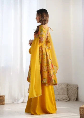 Soft Roman Silk Chanderi Printed Kediya Kurta With Palazzo