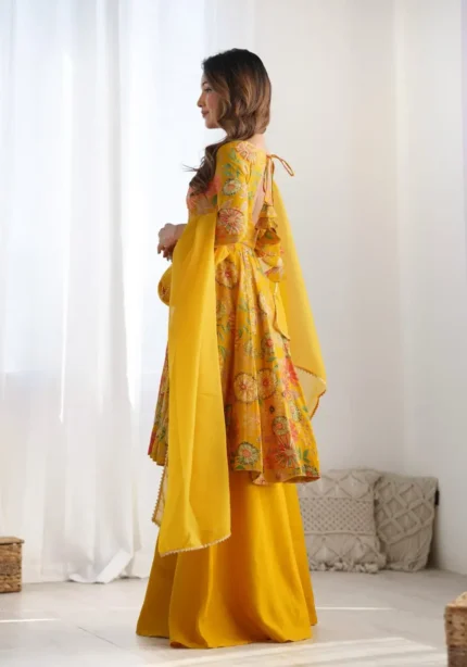 Soft Roman Silk Chanderi Printed Kediya Kurta With Palazzo