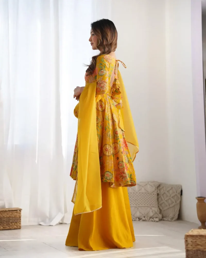 Soft Roman Silk Chanderi Printed Kediya Kurta With Palazzo