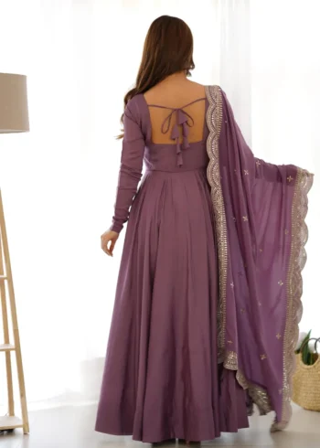 Pure Roman Silk Fully Flair Kali Pattern Anarkali Plain Gown