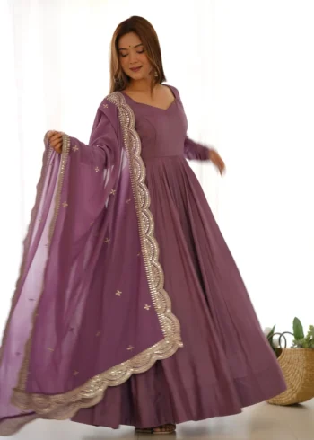 Pure Roman Silk Fully Flair Kali Pattern Anarkali Plain Gown
