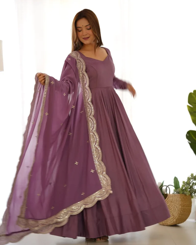 Pure Roman Silk Fully Flair Kali Pattern Anarkali Plain Gown