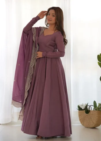 Pure Roman Silk Fully Flair Kali Pattern Anarkali Plain Gown