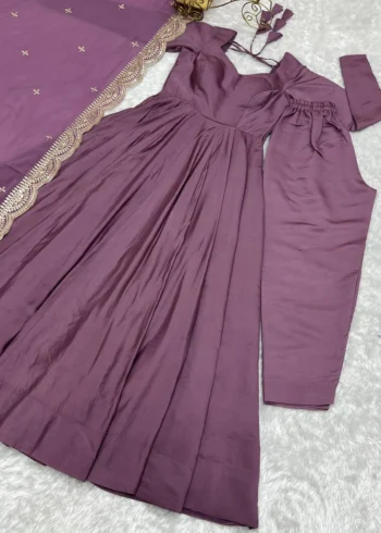 Pure Roman Silk Fully Flair Kali Pattern Anarkali Plain Gown