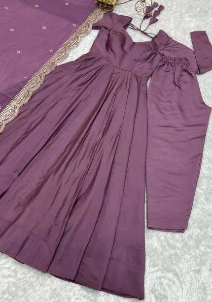 Pure Roman Silk Fully Flair Kali Pattern Anarkali Plain Gown
