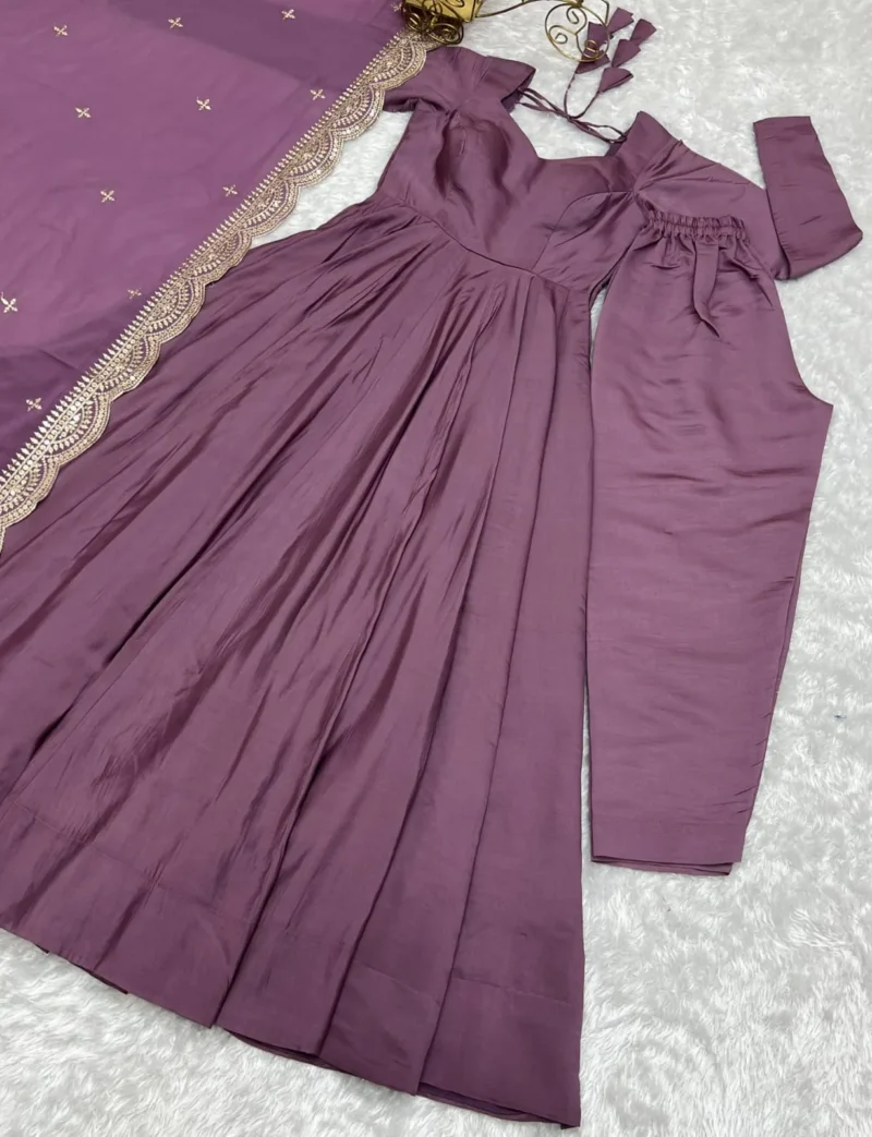 Pure Roman Silk Fully Flair Kali Pattern Anarkali Plain Gown