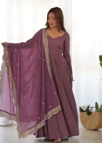 Pure Roman Silk Fully Flair Kali Pattern Anarkali Plain Gown