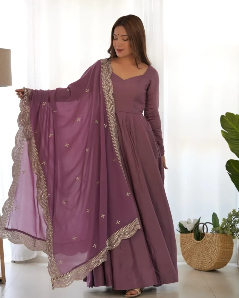 Pure Roman Silk Fully Flair Kali Pattern Anarkali Plain Gown
