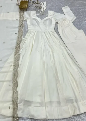 Pure Roman Silk Fully Flair Kali Pattern Anarkali Plain Gown