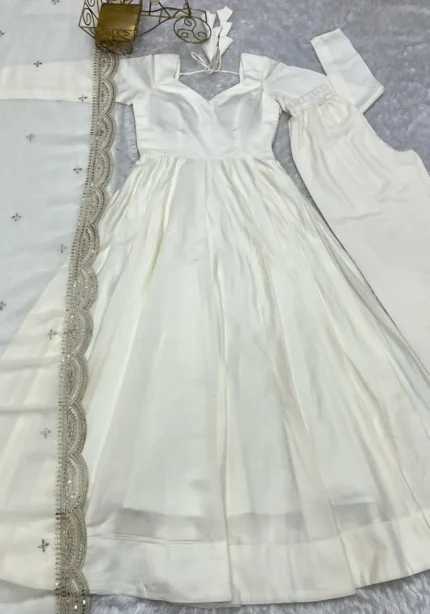 Pure Roman Silk Fully Flair Kali Pattern Anarkali Plain Gown