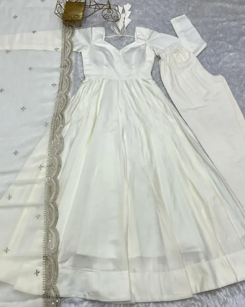 Pure Roman Silk Fully Flair Kali Pattern Anarkali Plain Gown