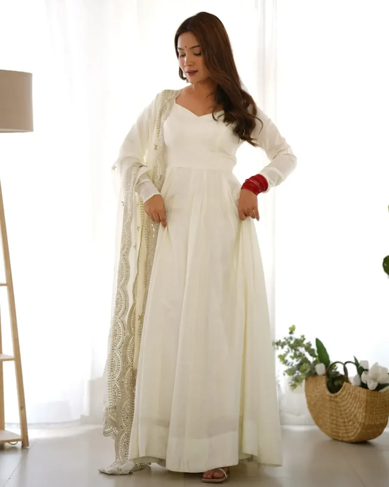 Pure Roman Silk Fully Flair Kali Pattern Anarkali Plain Gown