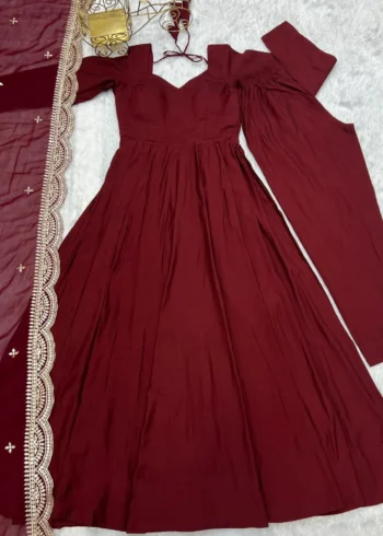 Pure Roman Silk Fully Flair Kali Pattern Anarkali Plain Gown