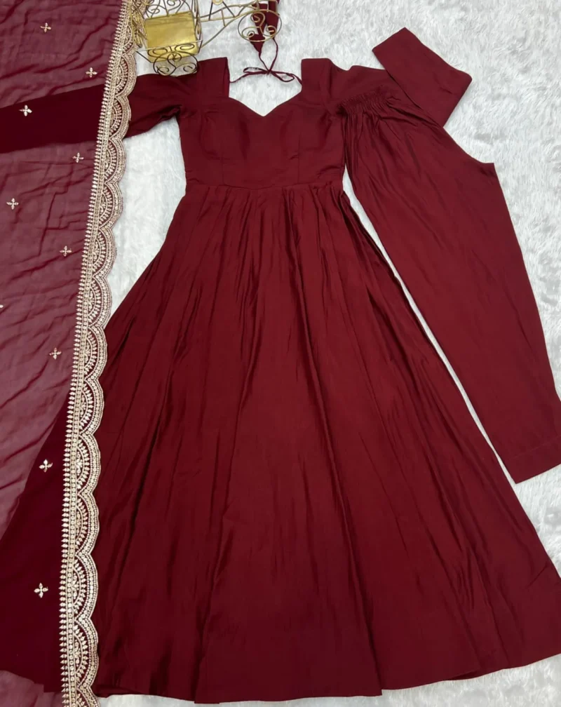 Pure Roman Silk Fully Flair Kali Pattern Anarkali Plain Gown