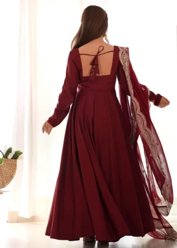 Pure Roman Silk Fully Flair Kali Pattern Anarkali Plain Gown