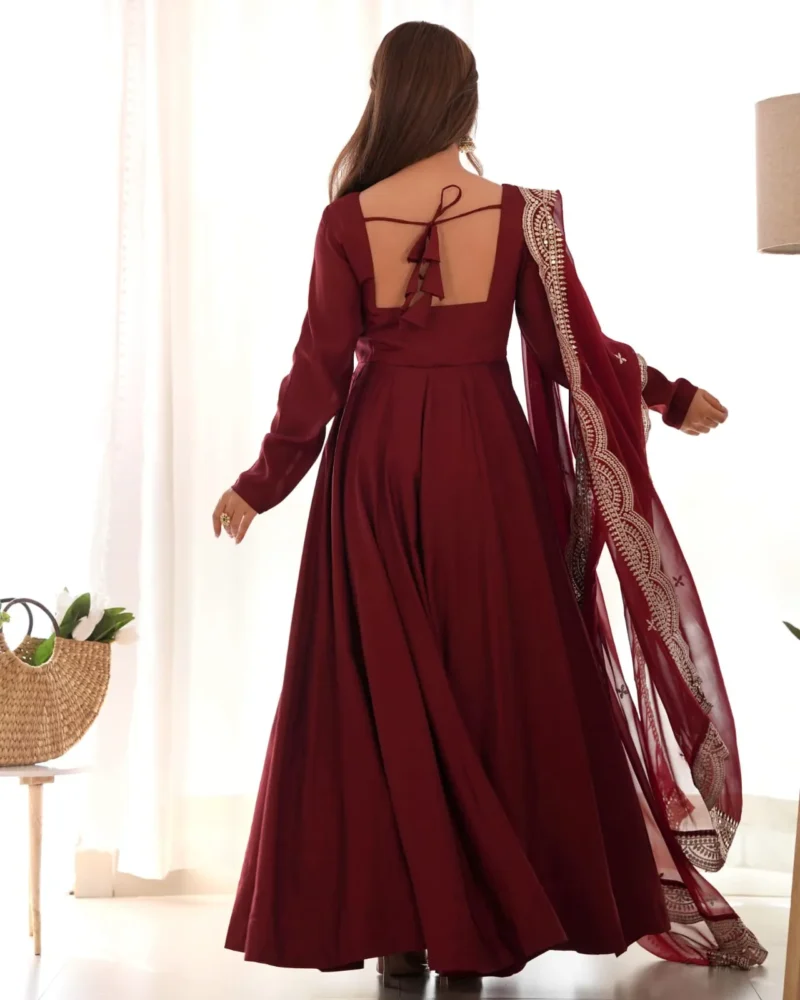 Pure Roman Silk Fully Flair Kali Pattern Anarkali Plain Gown
